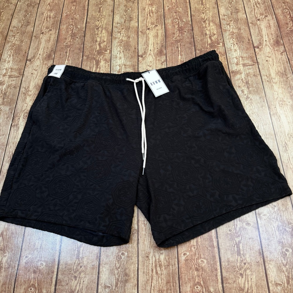 ROWM Big Man Shorts Mens 3XB Black Textured Geometric Elastic Waist NWT